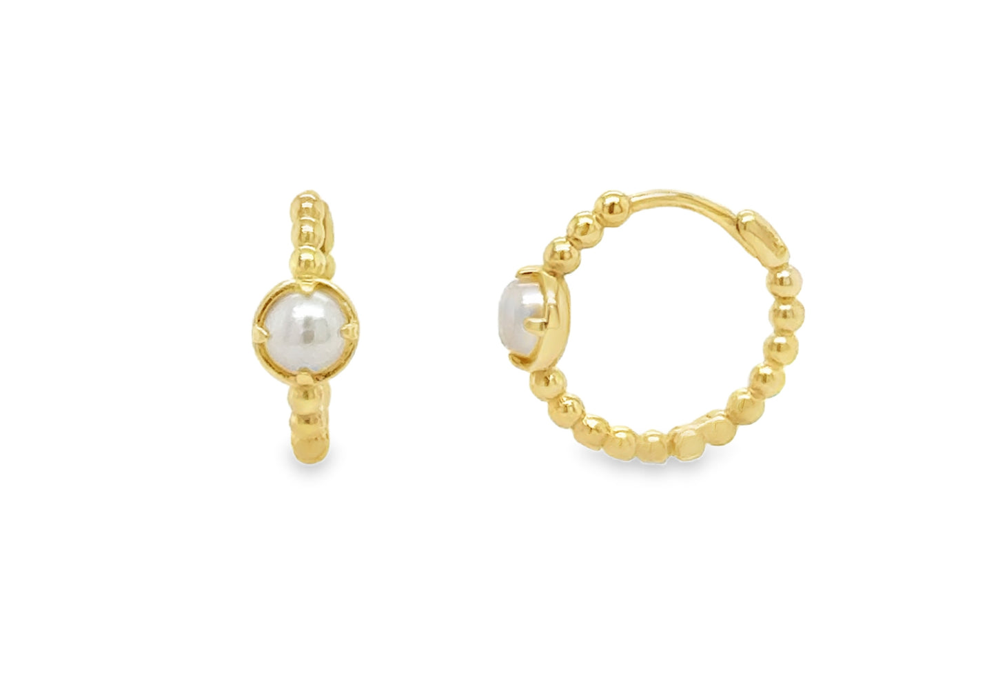 Button Pearl Beaded Huggie Hoop Earrings