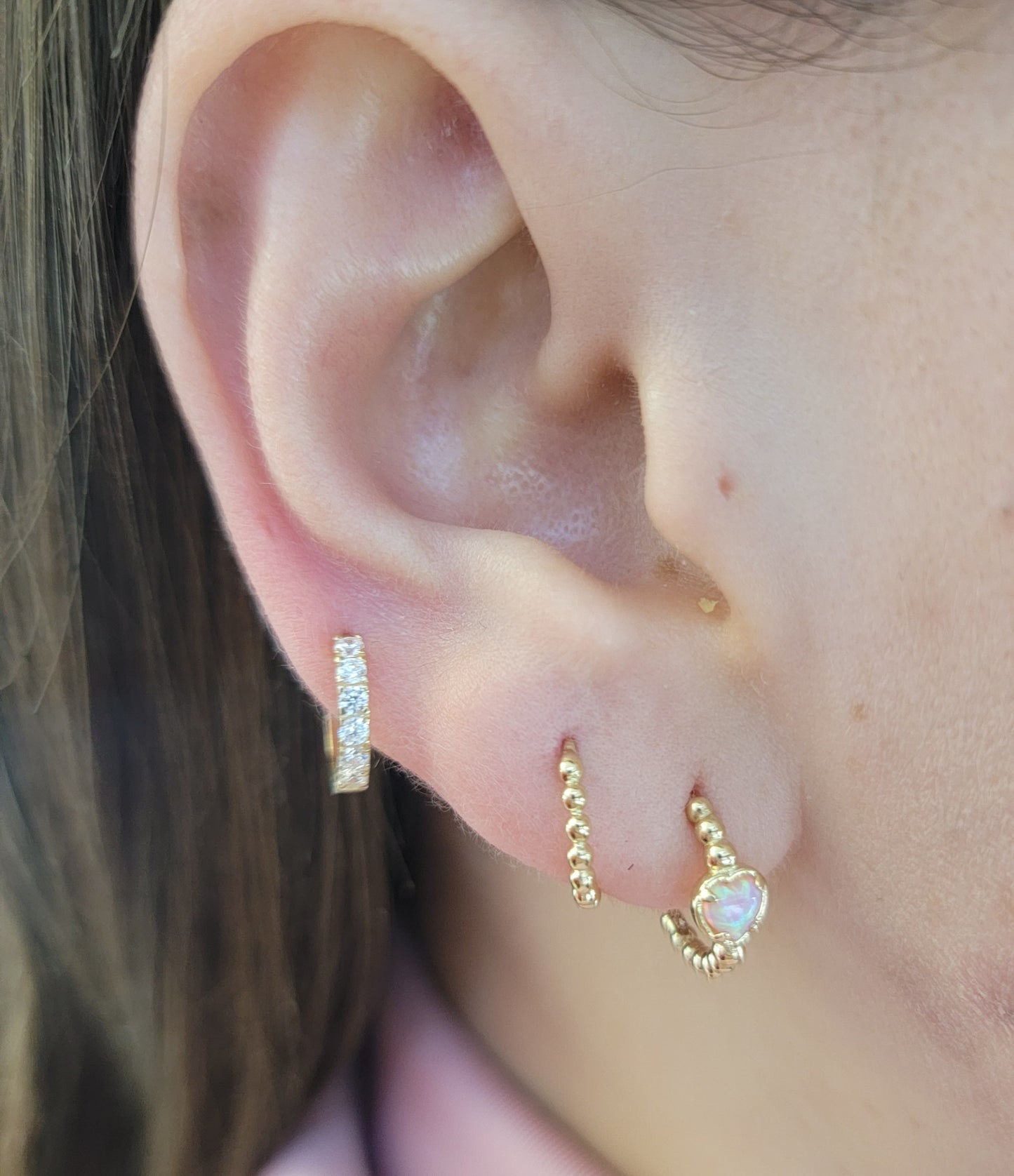 Heart Opal Beaded Huggie Hoop Earrings