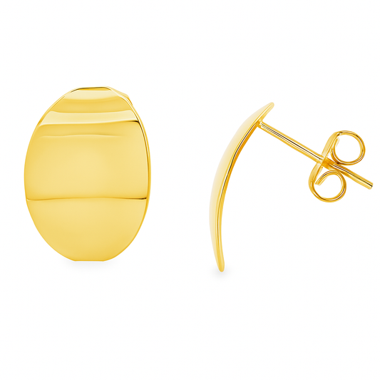 Oval Sleek Polished Gold Flat Curved Earrings