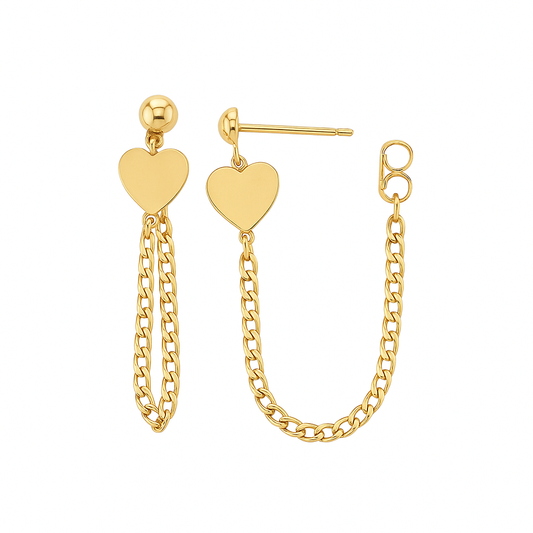 Heart Dangling Curve Link Chain Earrings