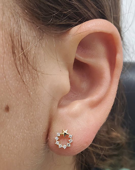 Cubic Zirconia Star Mini Door Knocker Earrings