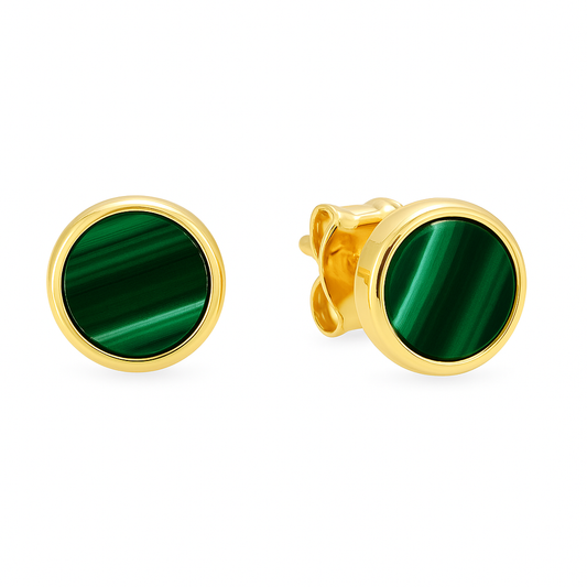 Circle Bezel Malachite Stud Earrings
