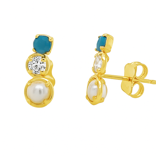 Pearl, Cubic Zirconia and Turquoise Crawler Earring
