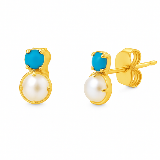 Duo Pearl And Turquoise Crawler Earring