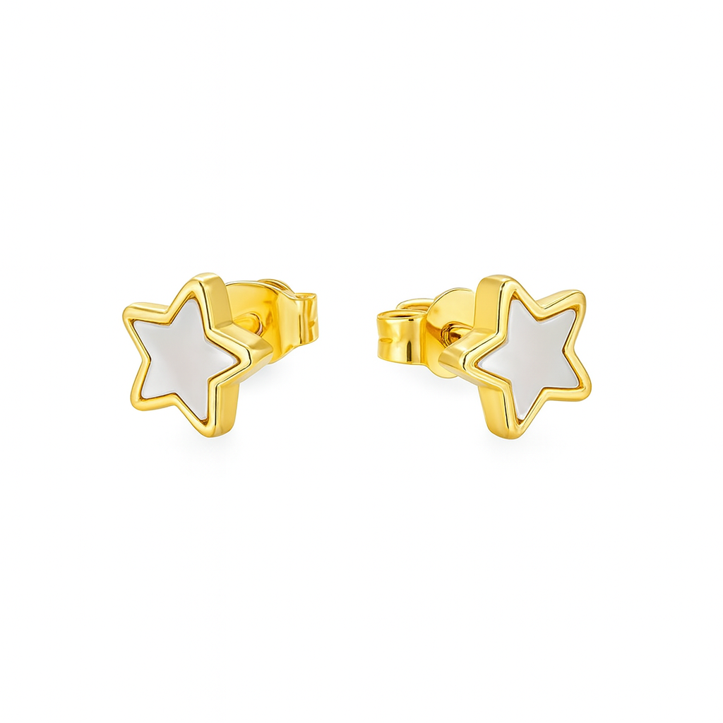 Fine Bezel Star Mother of Pearl Stud Earrings