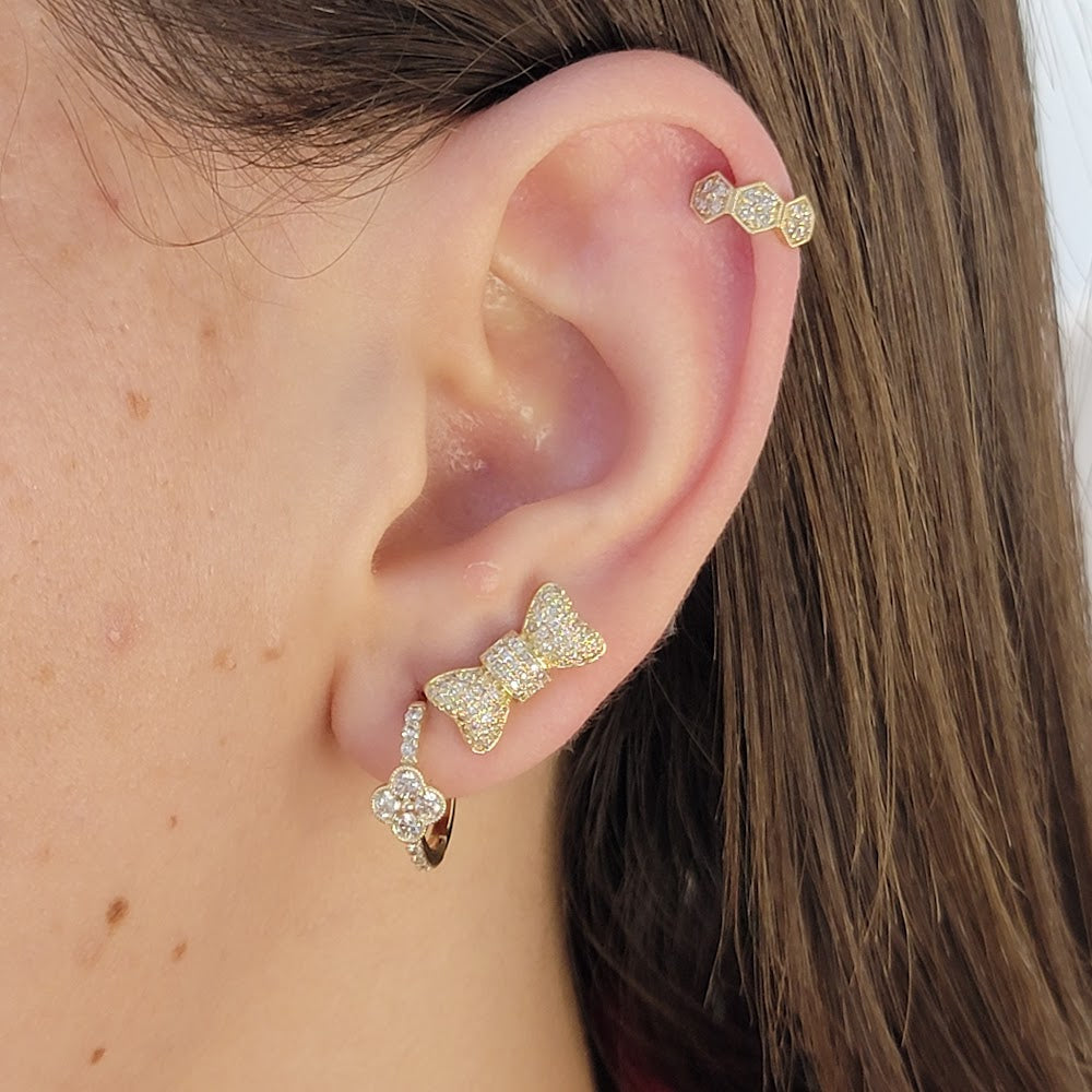 Beaded Diamond Clover Huggie Hoop Earrings