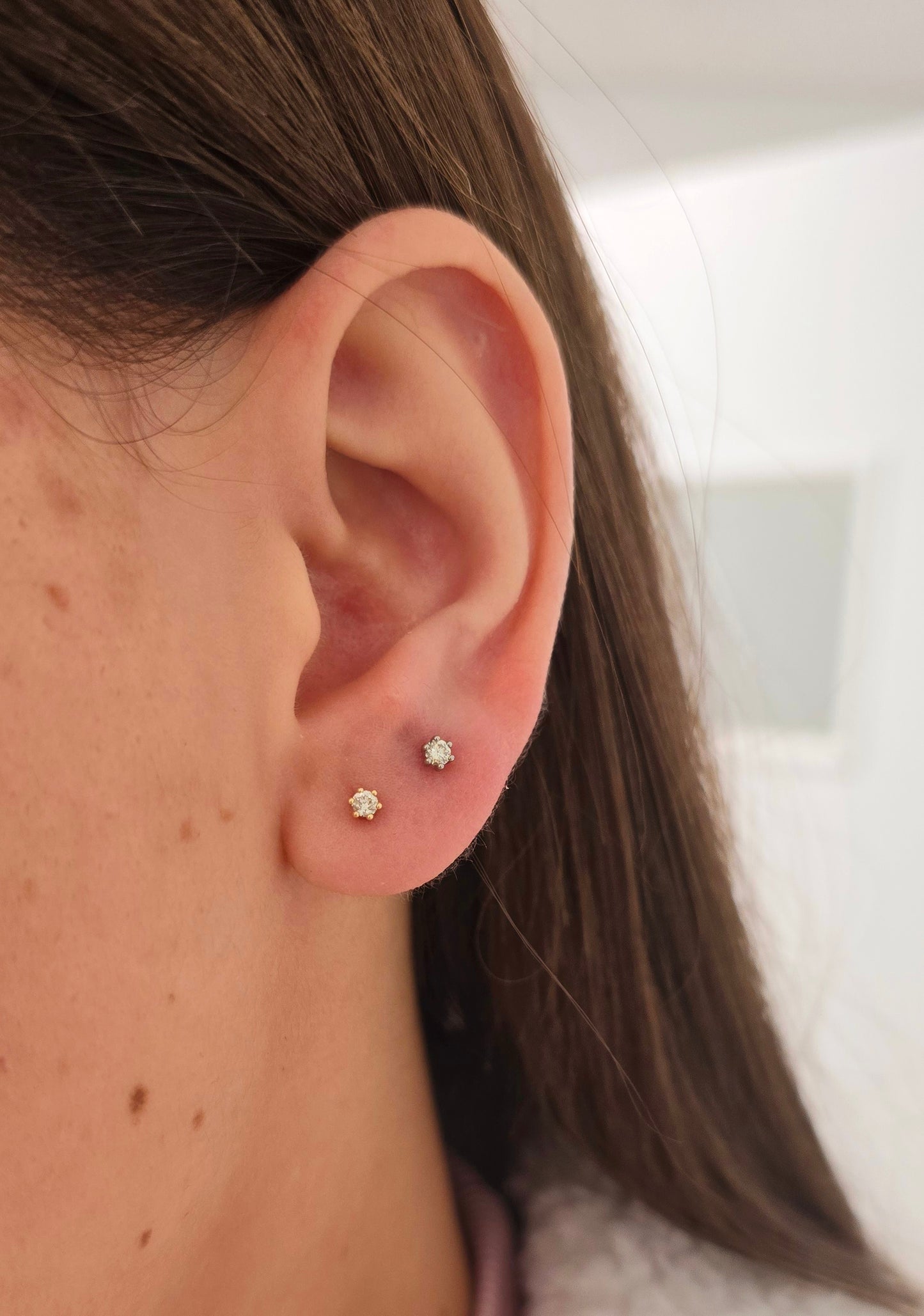 Six-Prong Diamond Baby Earrings