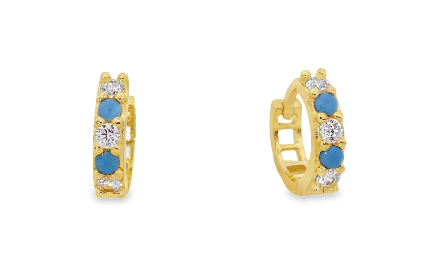 Mini Turquoise and Cubic Zirconia Huggie Hoop Earrings