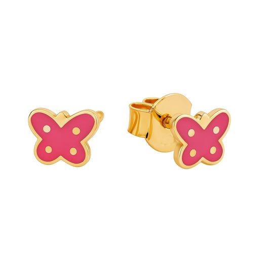 Pink Enamel Butterfly Earrings