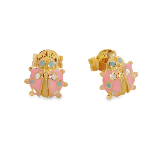 Pink Enamel Ladybug Earrings