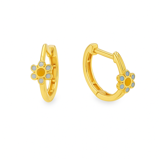 White Enamel Flower Huggie Earring