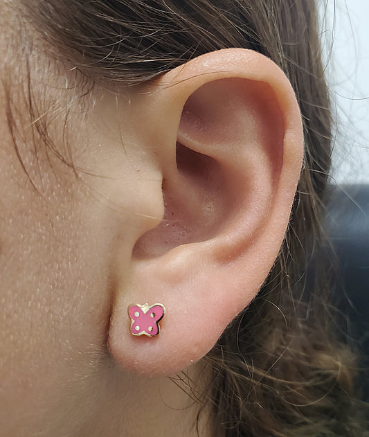 Pink Enamel Butterfly Earrings