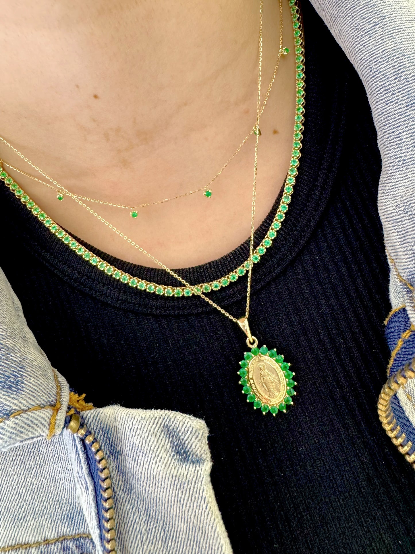 Medium Chunky Color Stone Miraculous Medal Necklace