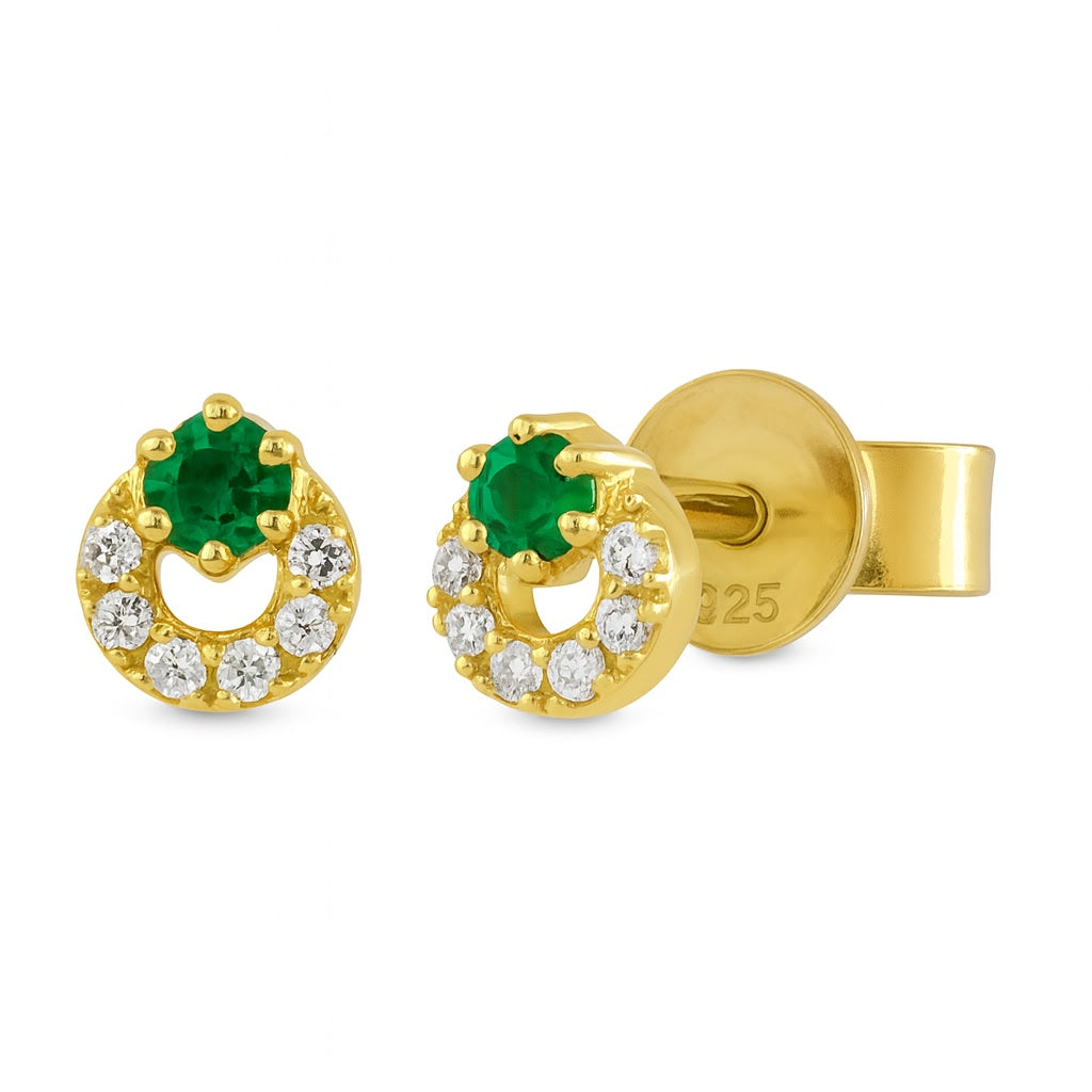 Color Stone and Diamond Circle Earrings