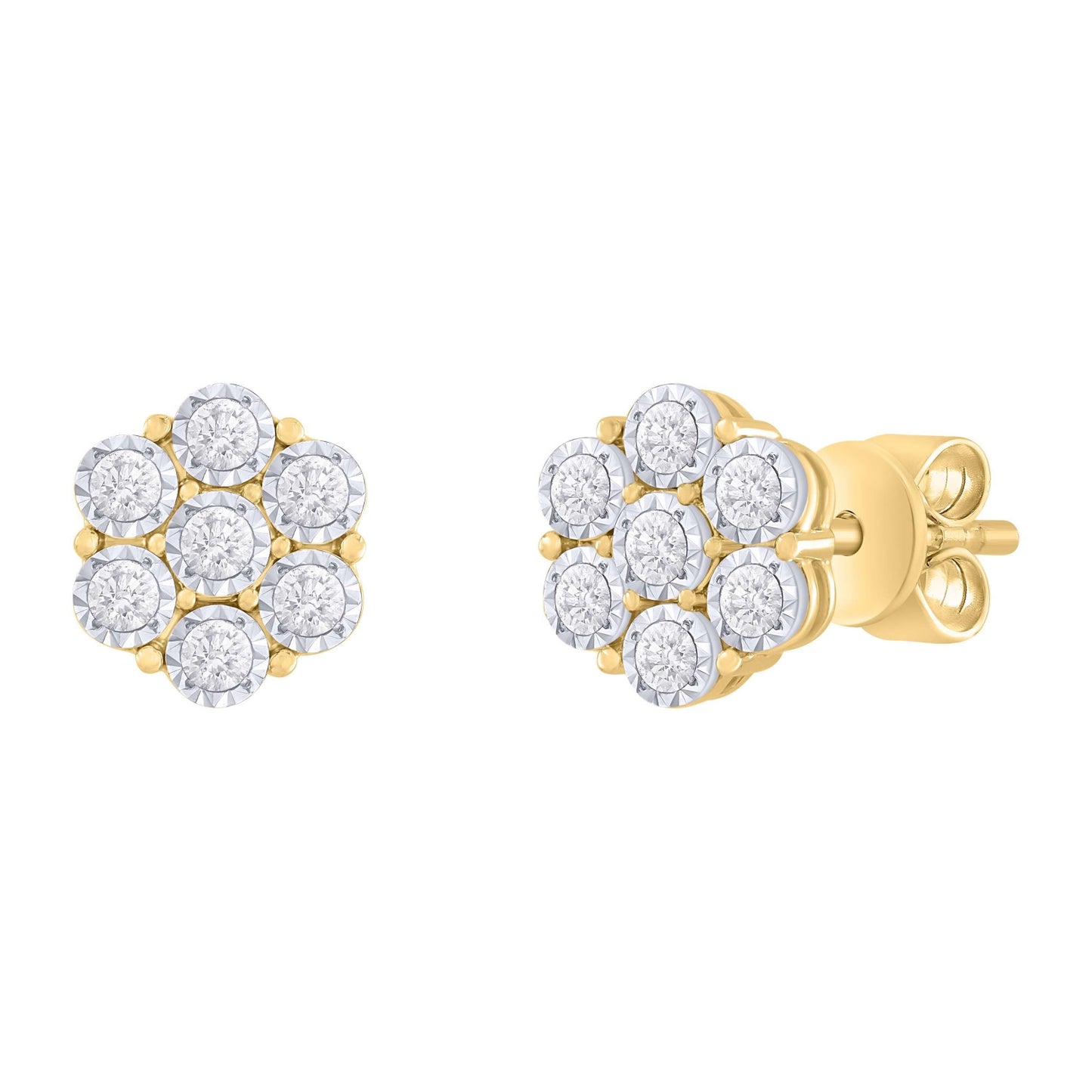 Diamond Illusion Cluster Flower Stud Earrings 5mm