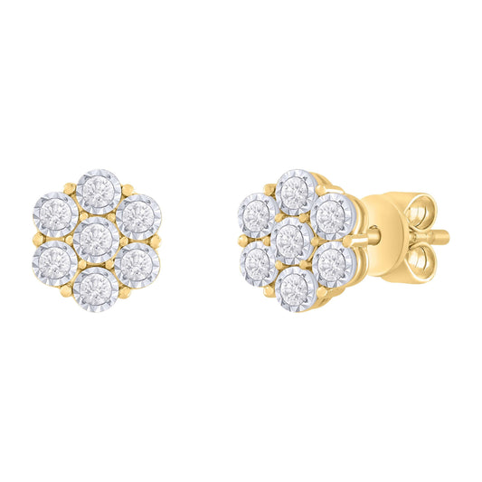 Diamond Illusion Cluster Flower Stud Earrings 5mm
