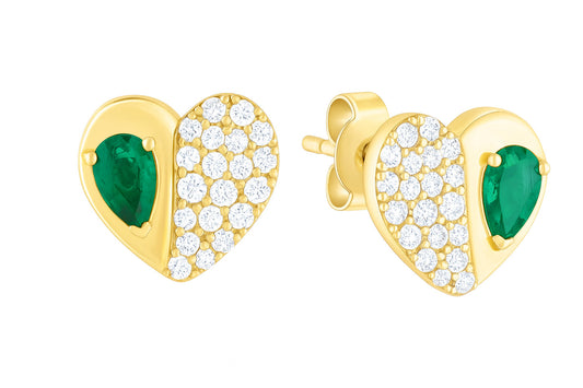 Pear Shape Color Stone Diamond Pave Heart Earrings 14K Gold