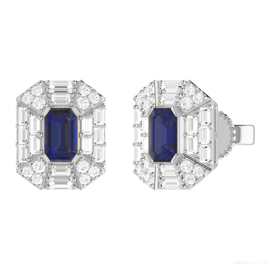 Color Stone & Diamond Cluster Earrings