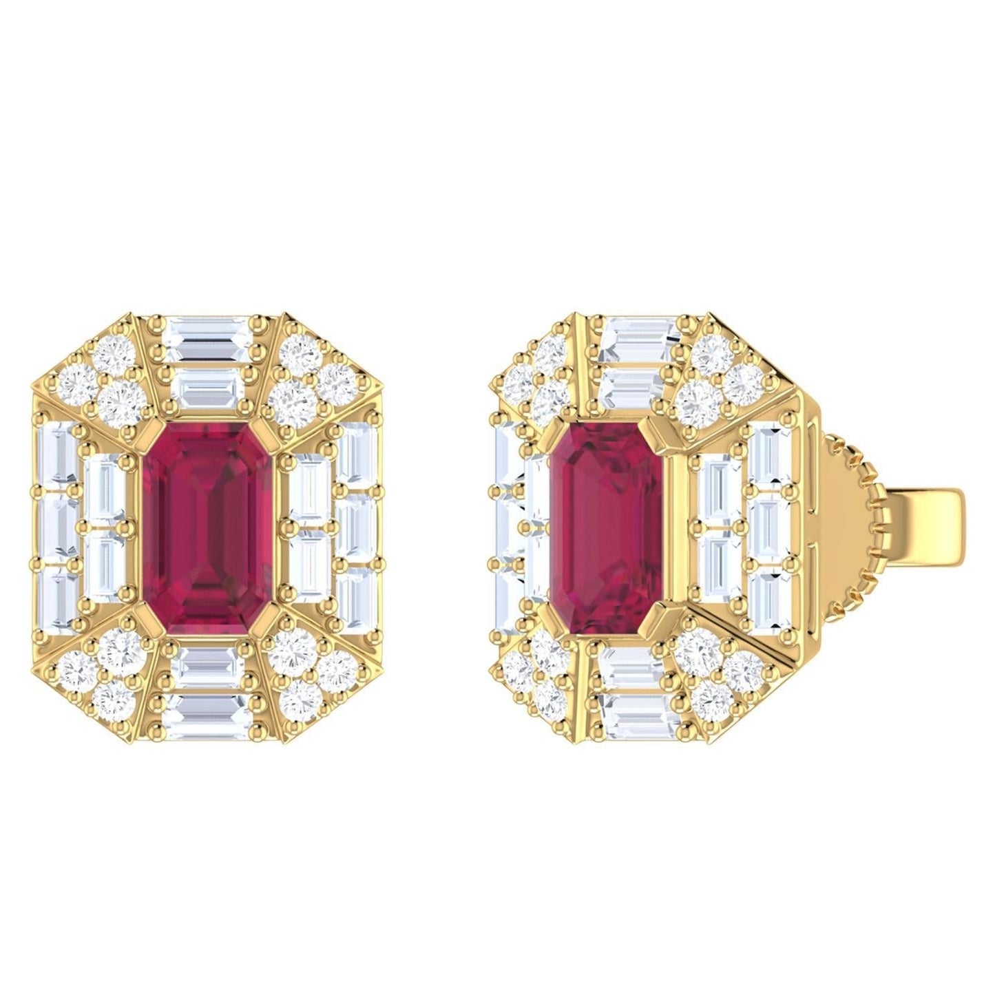Color Stone & Diamond Cluster Earrings