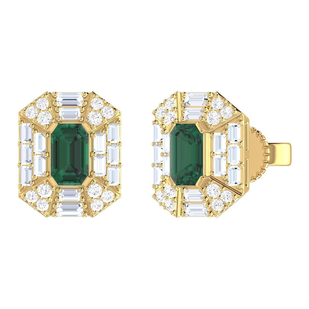 Color Stone & Diamond Cluster Earrings
