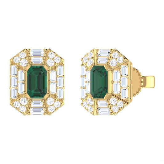 Color Stone & Diamond Cluster Earrings