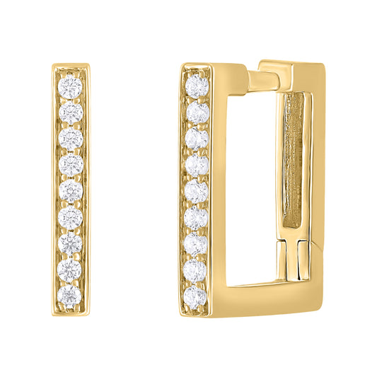 Thin Square Diamond Pave Hoop Earrings