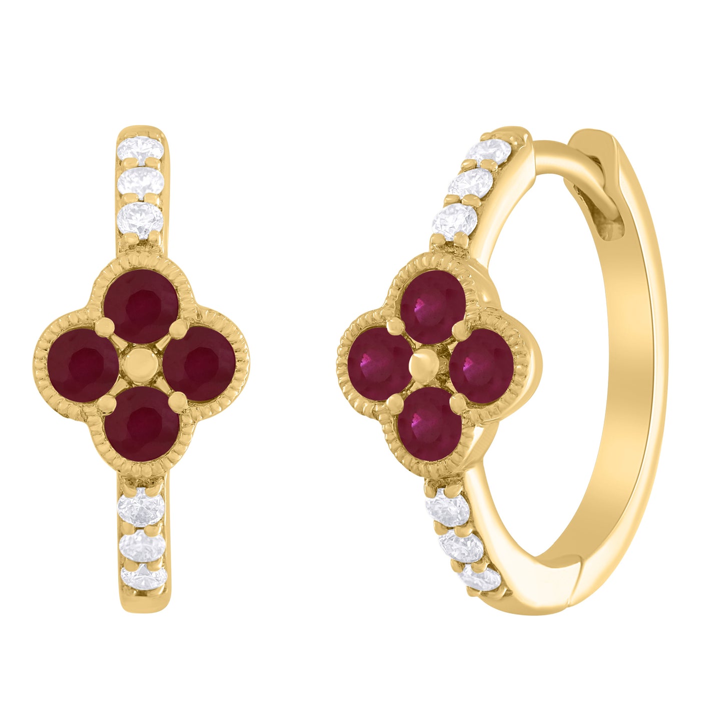 Color Stone and Diamond Clover Huggie Hoop Earrings