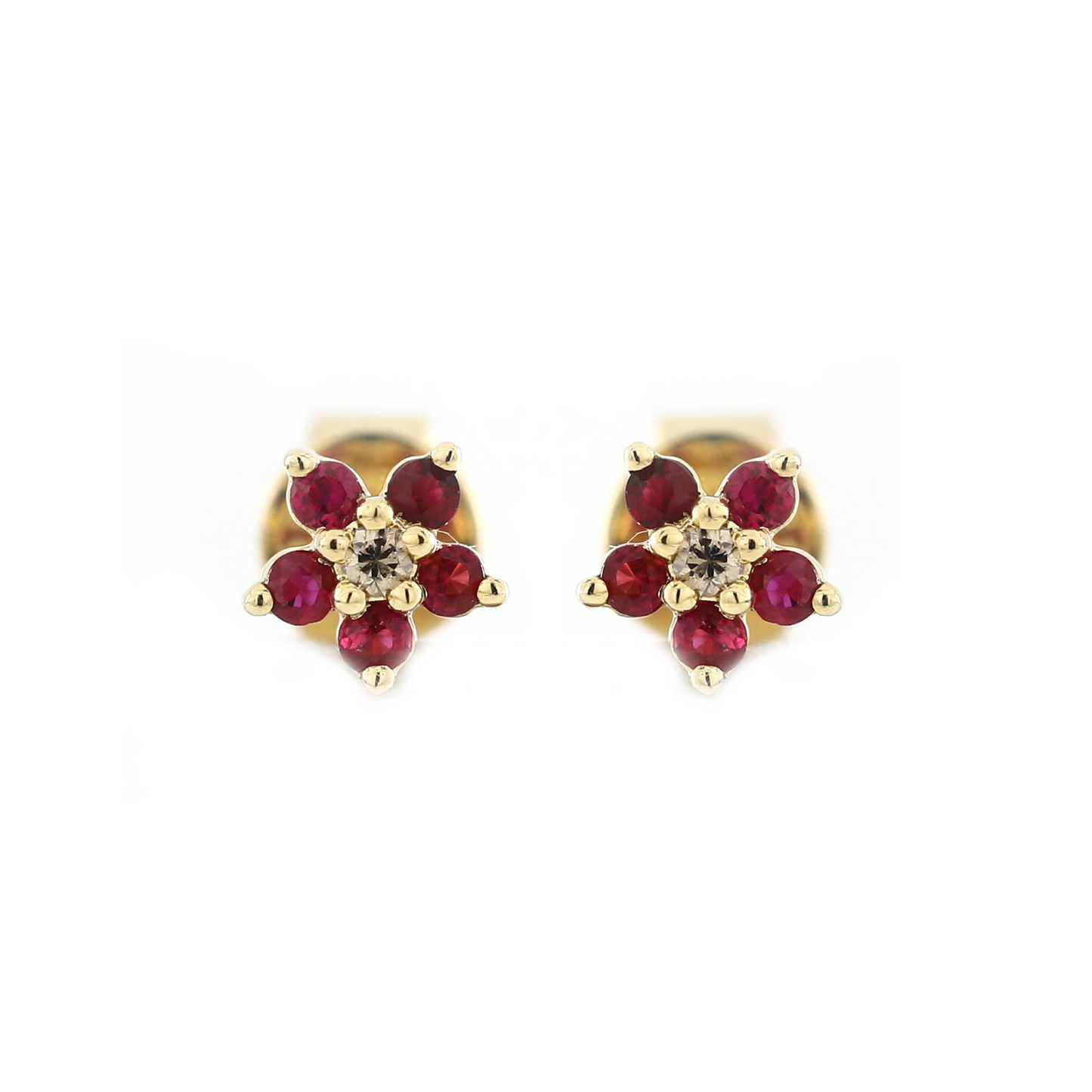 Ruby and diamond small flower earring