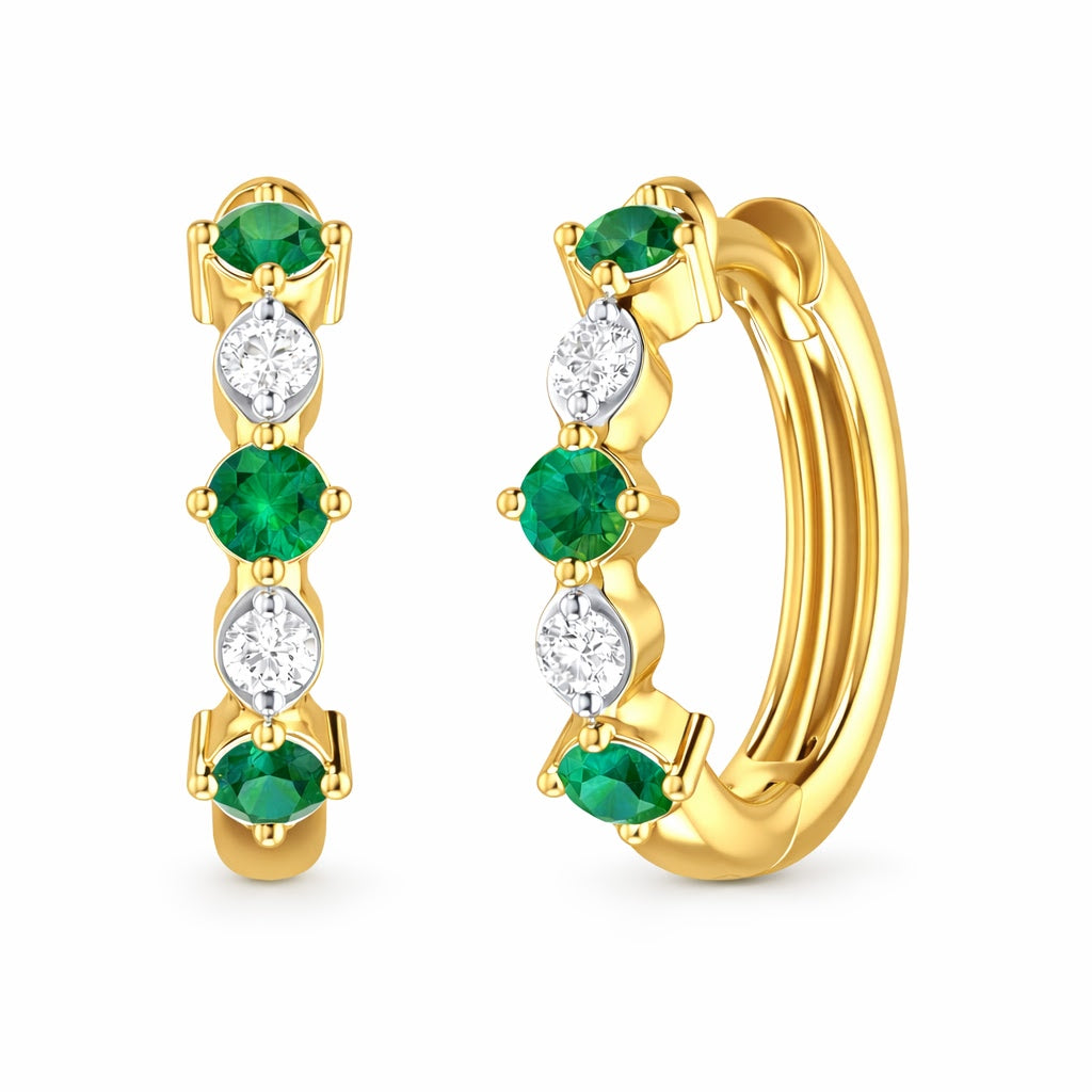 14K Gold Diamond & Color Stone Huggie Earrings