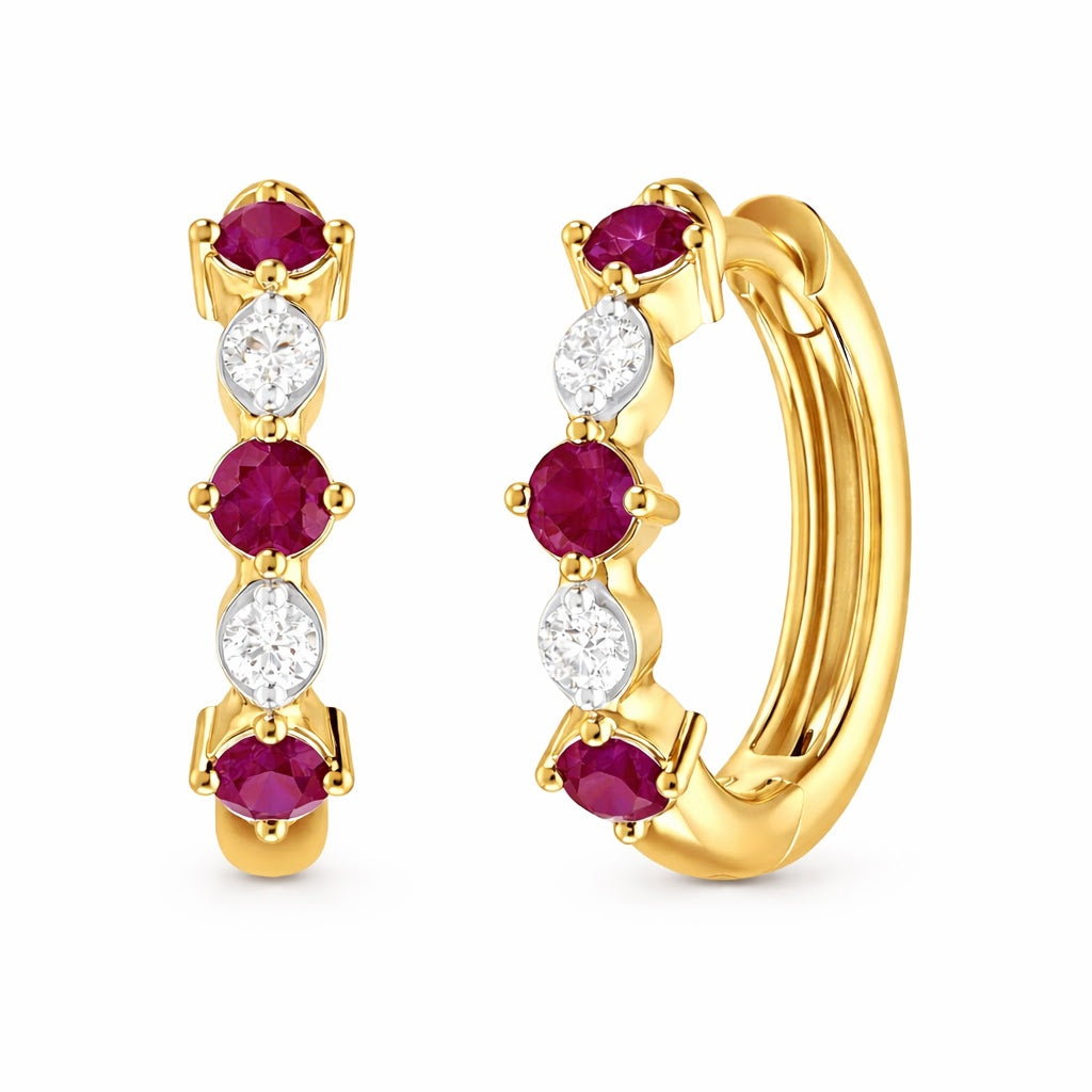 14K Gold Diamond & Color Stone Huggie Earrings