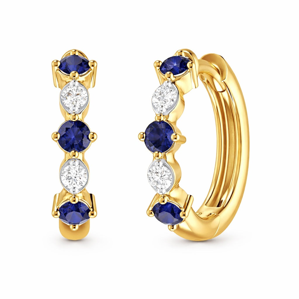 14K Gold Diamond & Color Stone Huggie Earrings