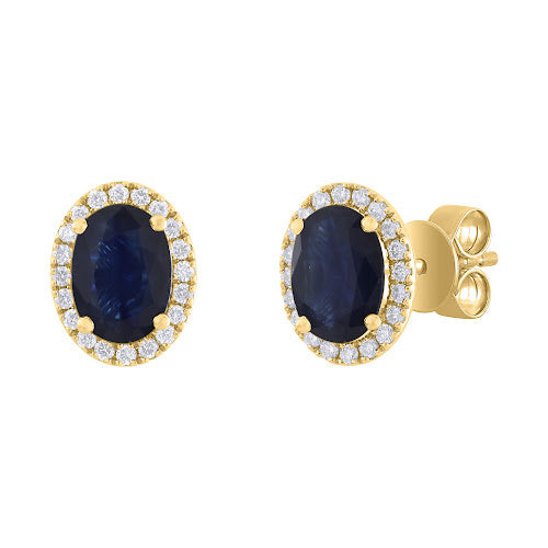 14K Gold Oval Diamond and Color Stone Earrings
