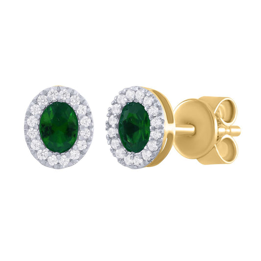 14K Gold Miniature Oval Diamond  and Color stone earring