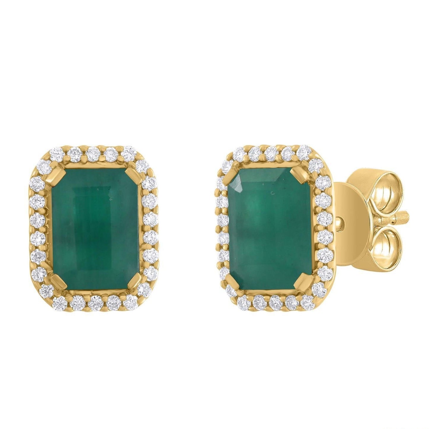 Emerald-Cut Color Stone Diamond Halo Earrings