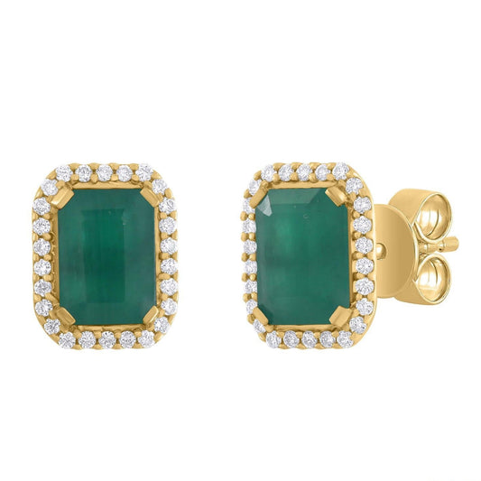 Emerald-Cut Color Stone Diamond Halo Earrings