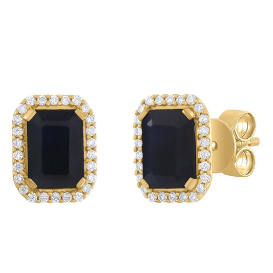 Emerald-Cut Color Stone Diamond Halo Earrings