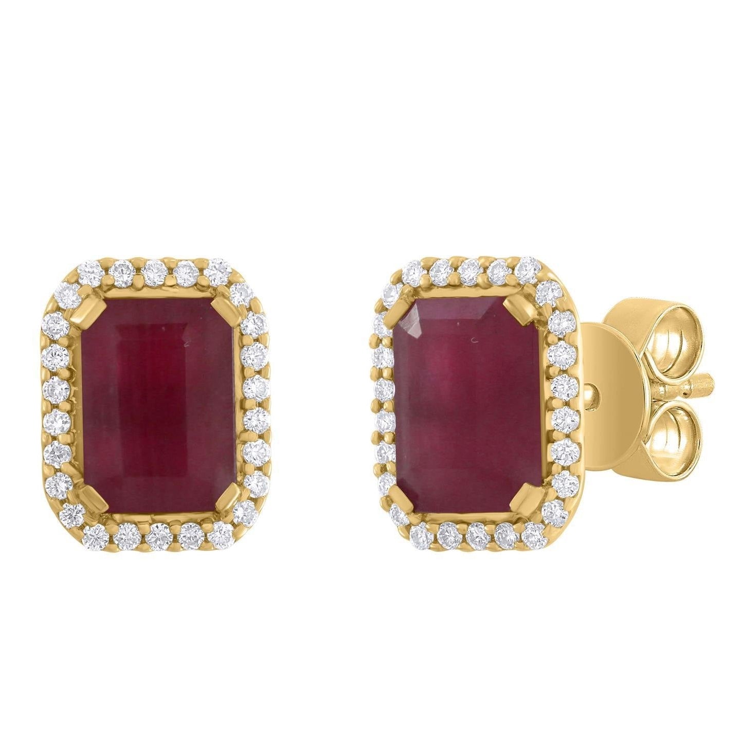 Emerald-Cut Color Stone Diamond Halo Earrings