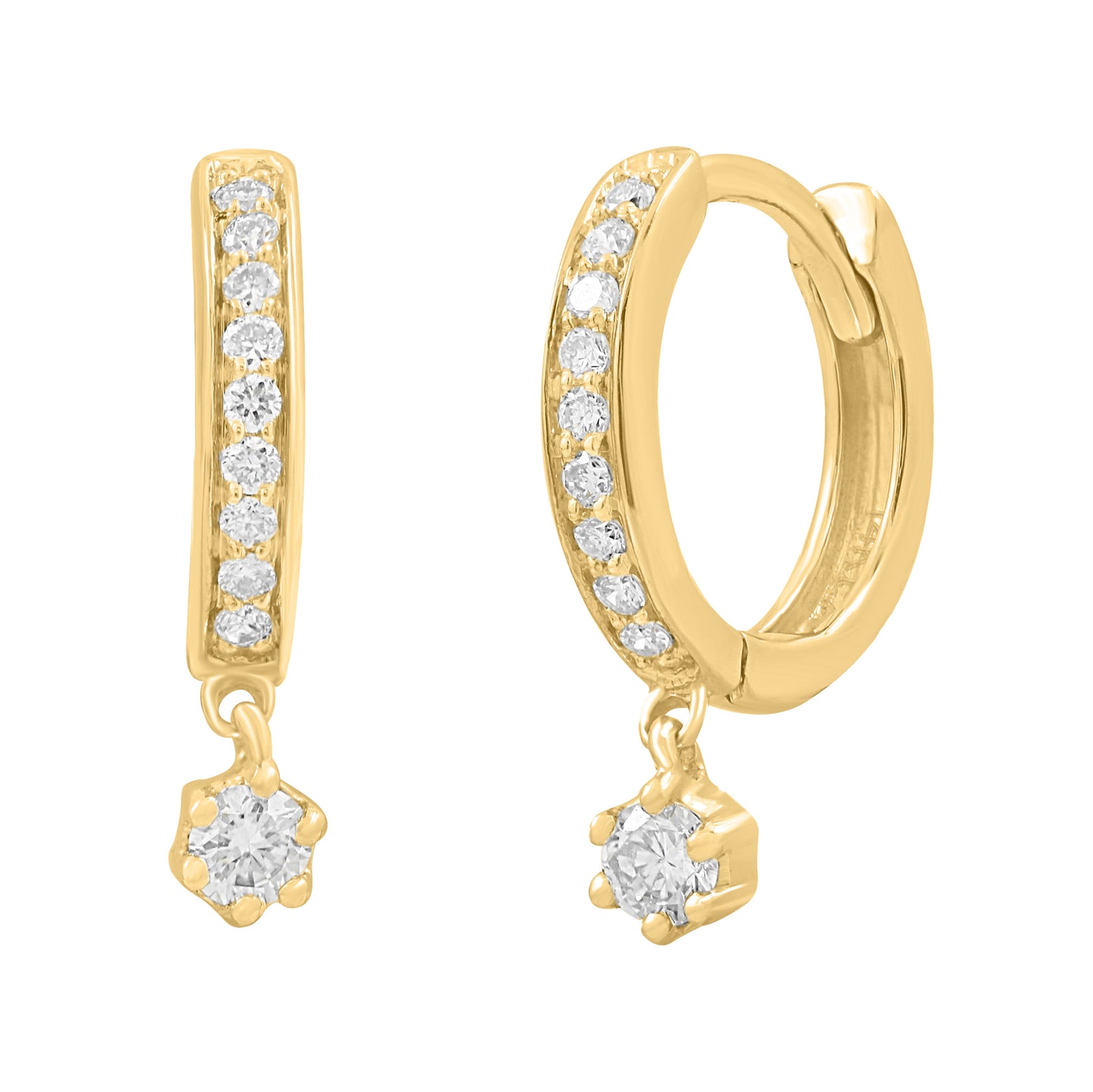 Mini Pave Diamond Huggies with Dangling Diamond