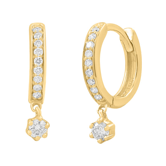 Mini Pave Diamond Huggies with Dangling Diamond