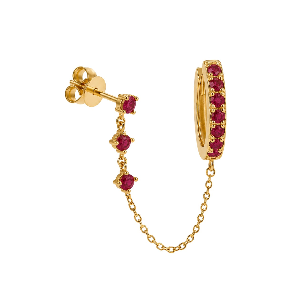 Color Stone Huggie and Stud Chain Earrings