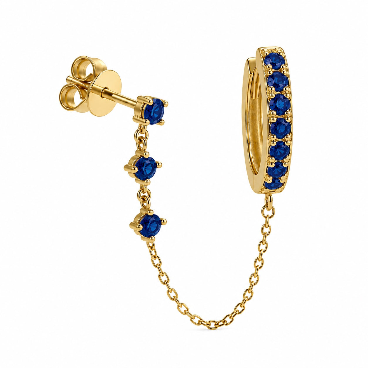 Color Stone Huggie and Stud Chain Earrings