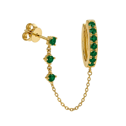Color Stone Huggie and Stud Chain Earrings