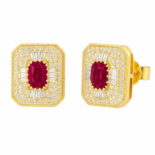 Opulent Mosaic Diamond Halo Step Cut Rectangular Color Stone Earrings