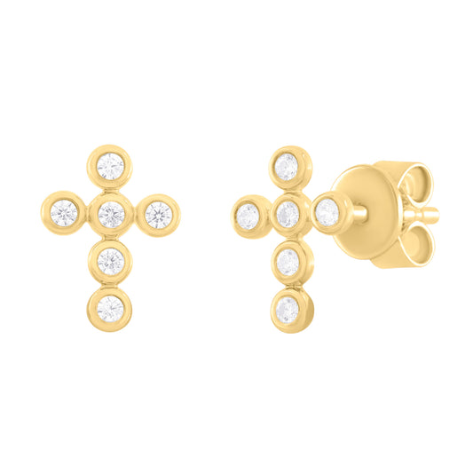 Diamond Bezel Cross Earrings