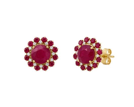 Classic Halo Color Stone and Diamond Cluster Earrings