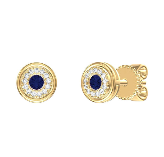 Color Stone & Diamond Cluster Stud Earrings