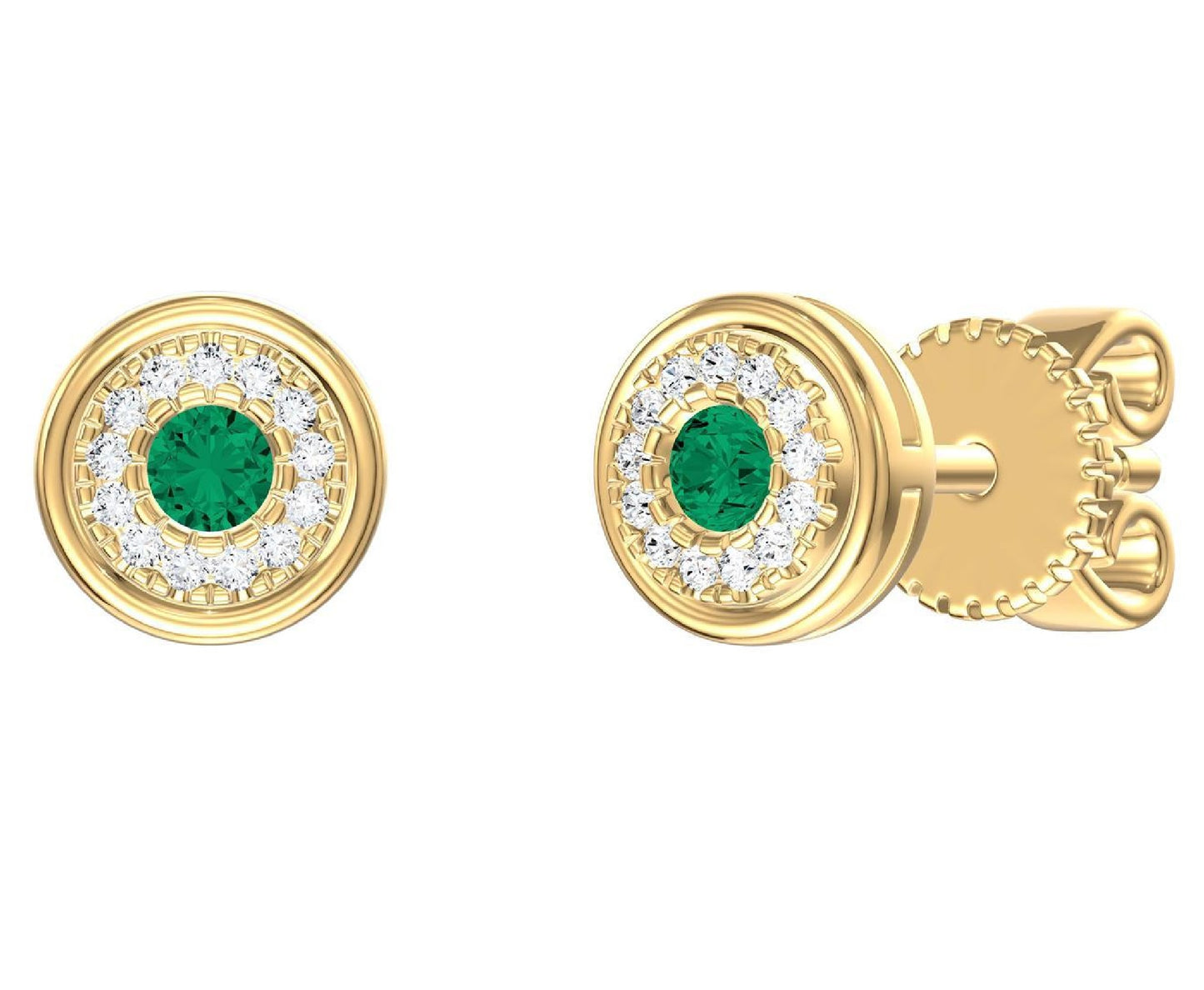 Color Stone & Diamond Cluster Stud Earrings