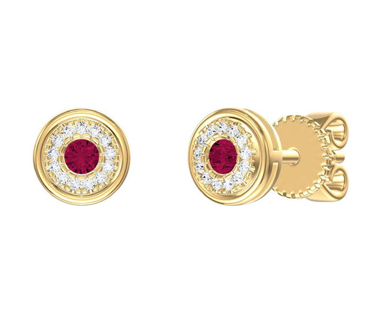 Color Stone & Diamond Cluster Stud Earrings