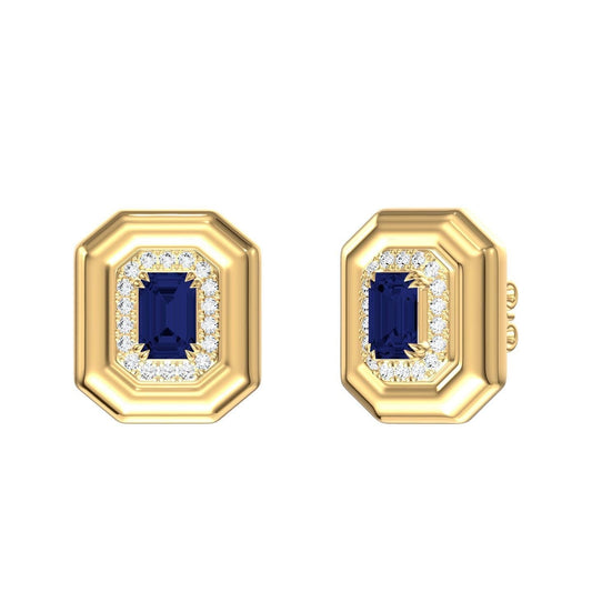 Octagonal Diamond Frame Color Stone Stud Earrings