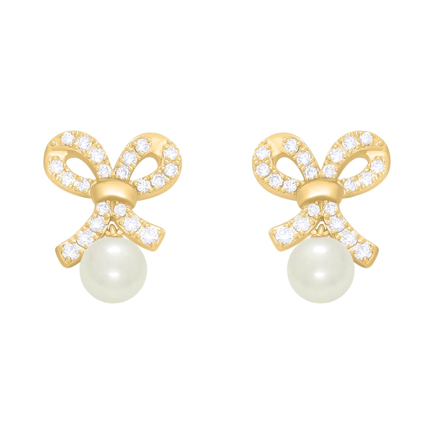 Diamond Bow Pearl Earrings